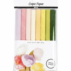 Crepepapir m. stræk - Pastel, 8 ark