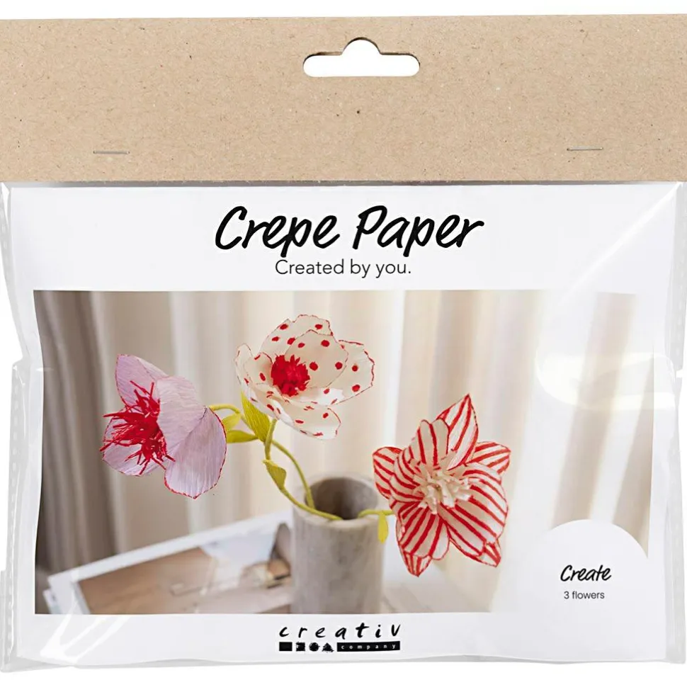 Crepepapir mini - Blomster med farvemagi, 3 stk