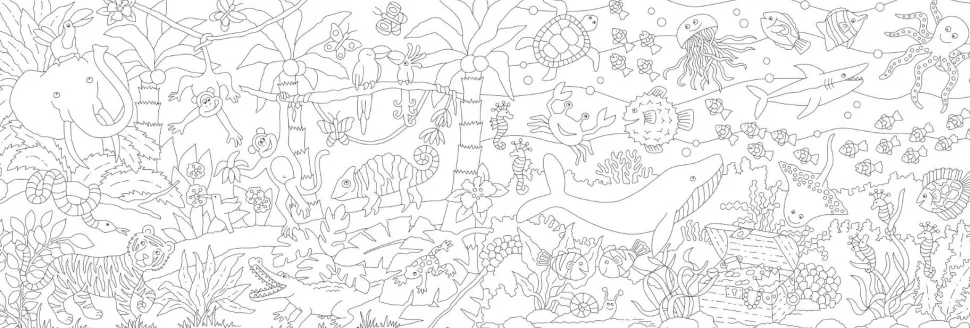 Farvelægningsrulle 30 cm x 3,2 m. (Jungle + Hav)