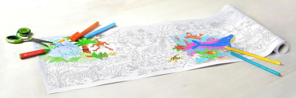 Farvelægningsrulle 30 cm x 3,2 m. (Jungle + Hav)